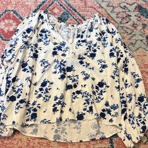 Old Navy White and Blue Floral Blouse